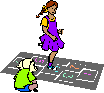 Children playing hop scotch